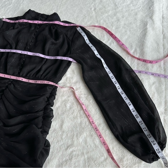 House of Harlow 1960 Black Ruched Long Sleeve Mini Dress S (4) - Picture 5 of 16